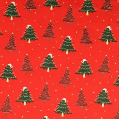 'Weihnachtsstoff Tannenbäumchen auf rot 