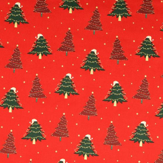 'Weihnachtsstoff Tannenbäumchen auf rot 